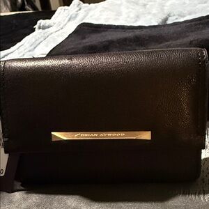 Brian Atwood TIPPY Black LE Leather Wristlet Wallet with Gold Accent NWT